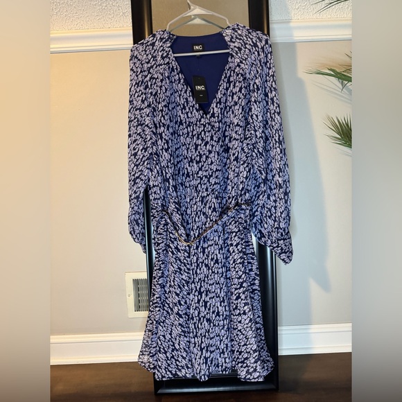 INC International Concepts Blue and White Long Sleeve Dress - Picture 2 of 7